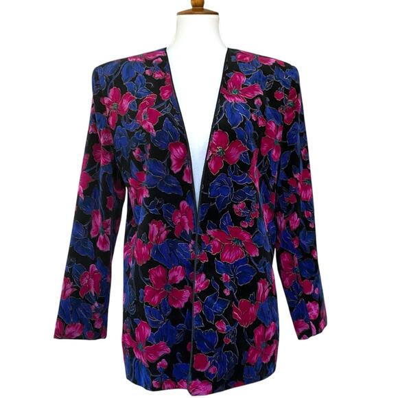 Vintage Blazer 14 XL Fall Jacket Velvet 80s Cottage Jacket 14 Boho Blazer 90s - Picture 1 of 15